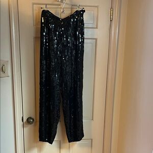 Black Sequin 100% silk shell Alfani Pants